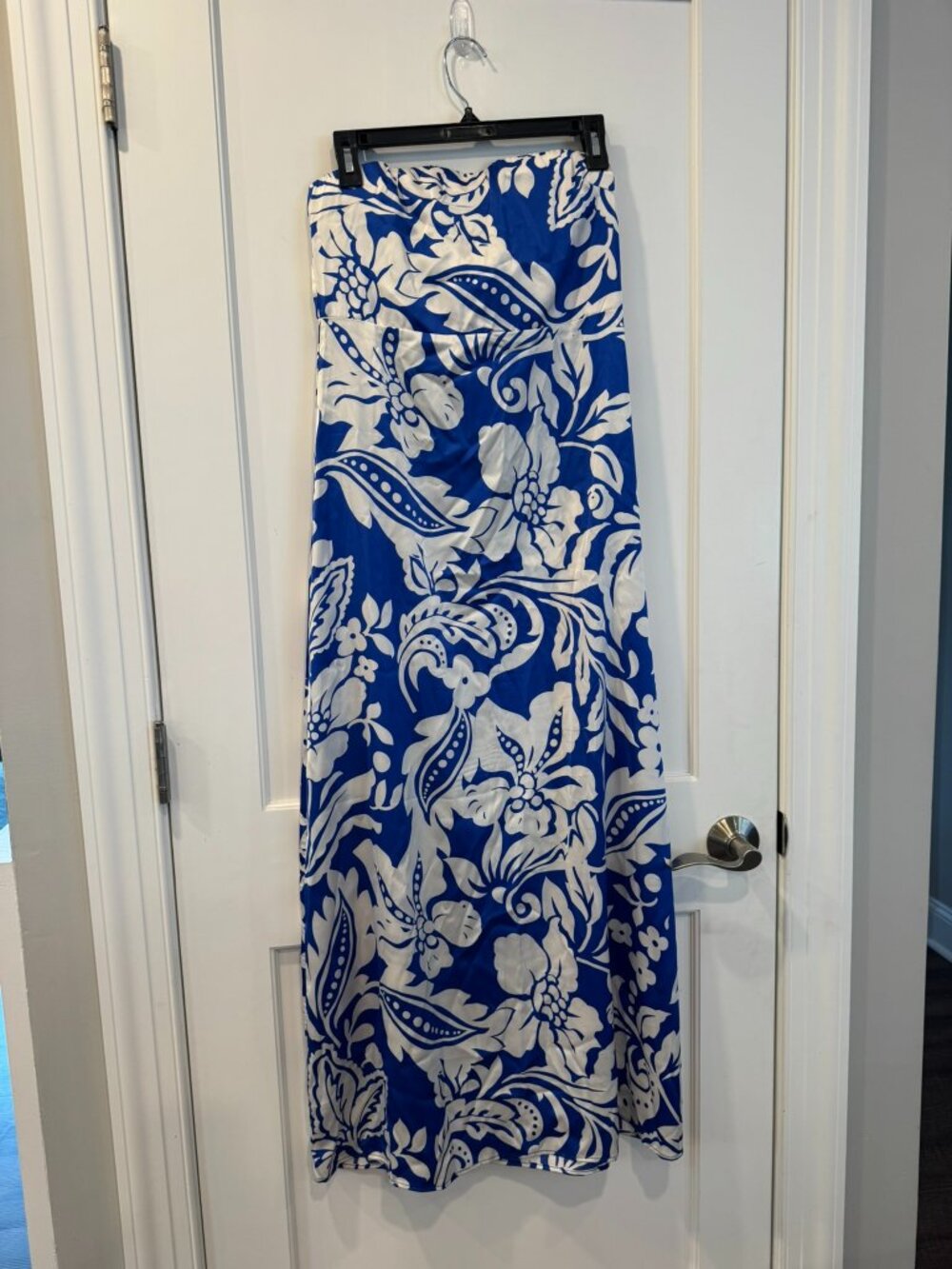 Blue and White Floral Strapless Sheath Maxi Dress by Paper Heart - Women's Med